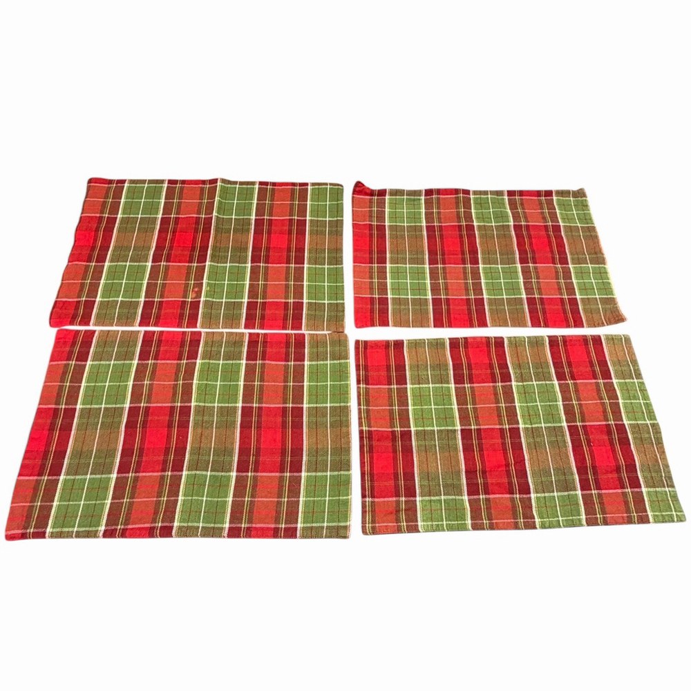 Lot Of 4 Vintage Christmas Holiday Red Green plaid Placemats Cabincore‎
